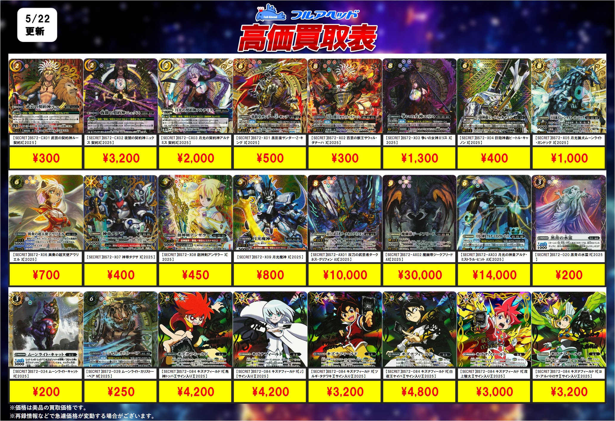 バトルスピリッツ – 【フルアヘッド】高価買取表