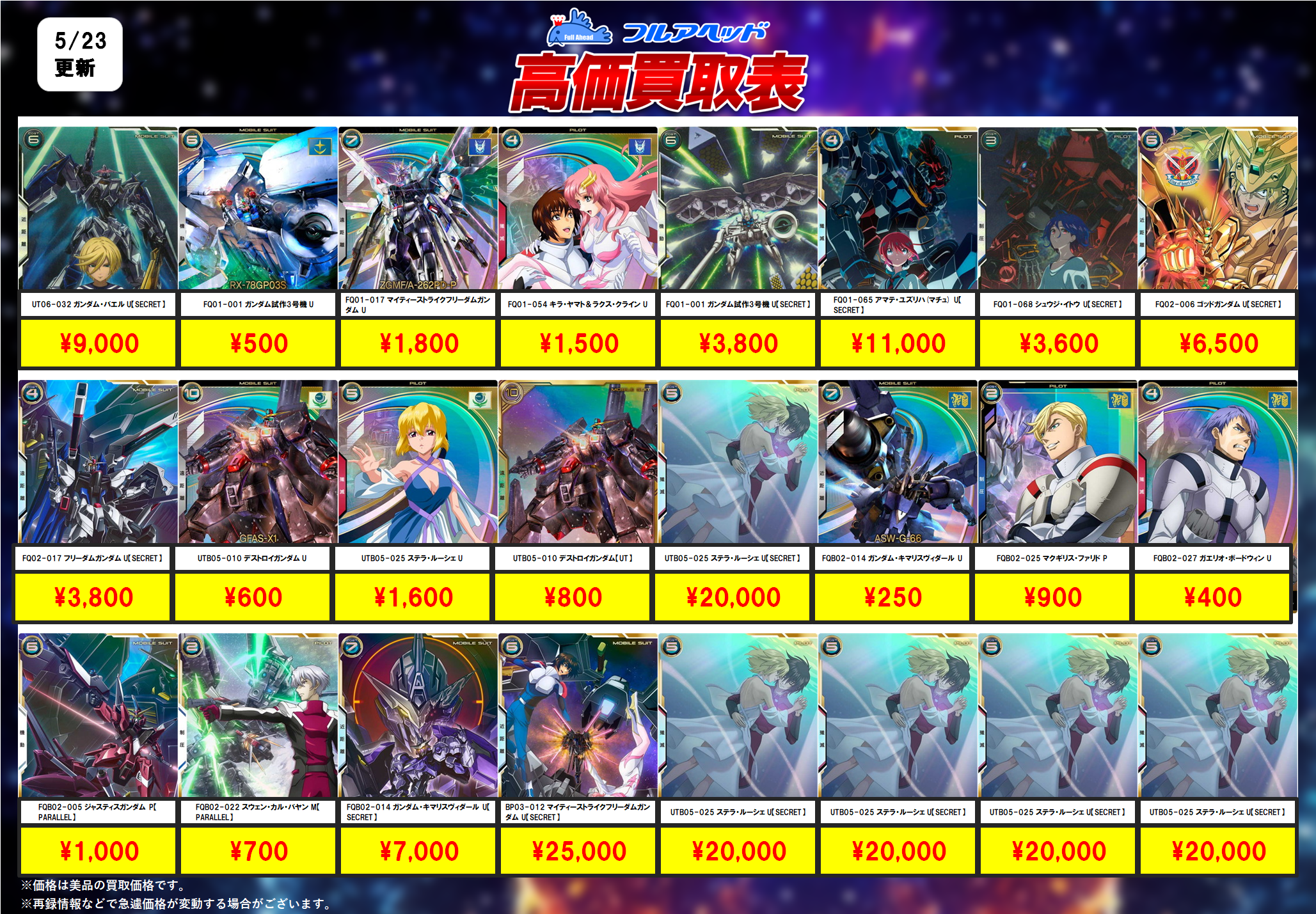 機動戦士ガンダム アーセナルベース – 【フルアヘッド】高価買取表 –