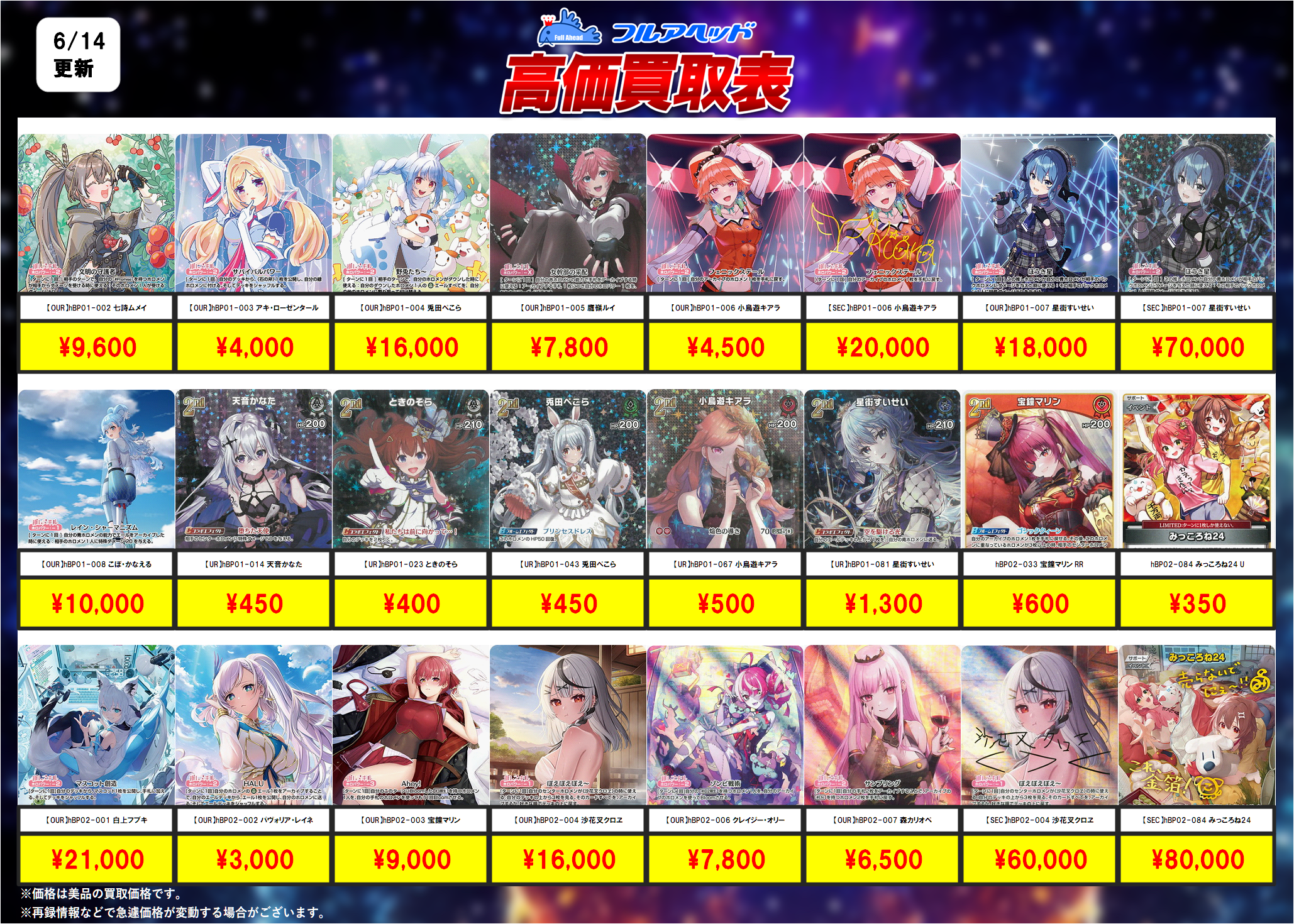hololive OFFICIAL CARD GAME – 【フルアヘッド】高価買取表