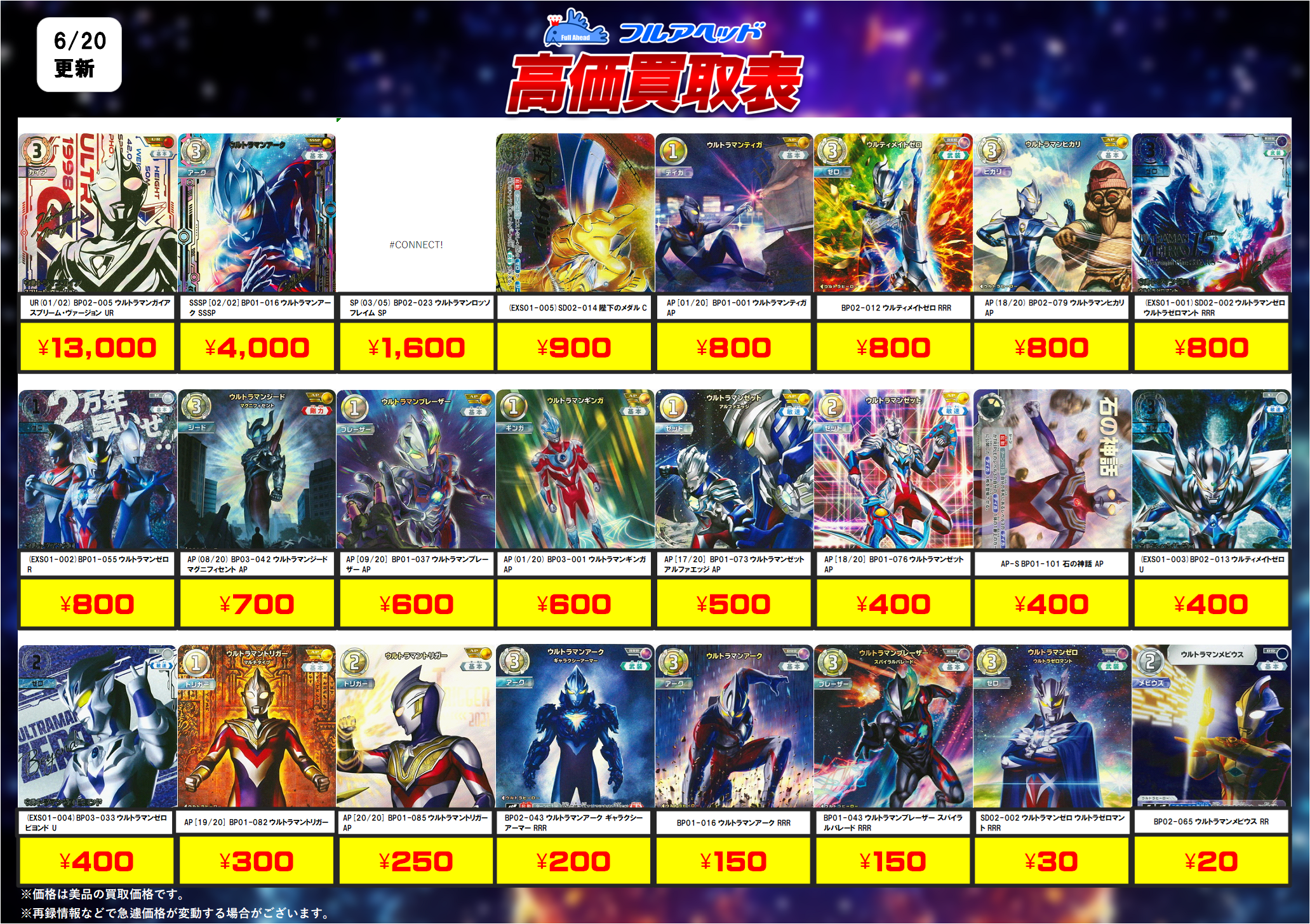 ウルトラマンカードゲーム – 【フルアヘッド】高価買取表