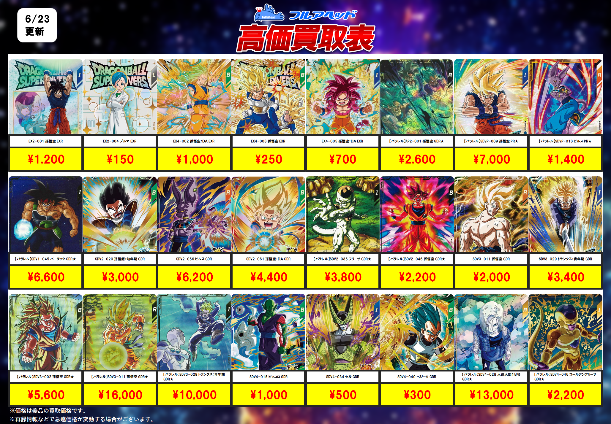 ドラゴンボールスーパーダイバーズ – 【フルアヘッド】高価買取表