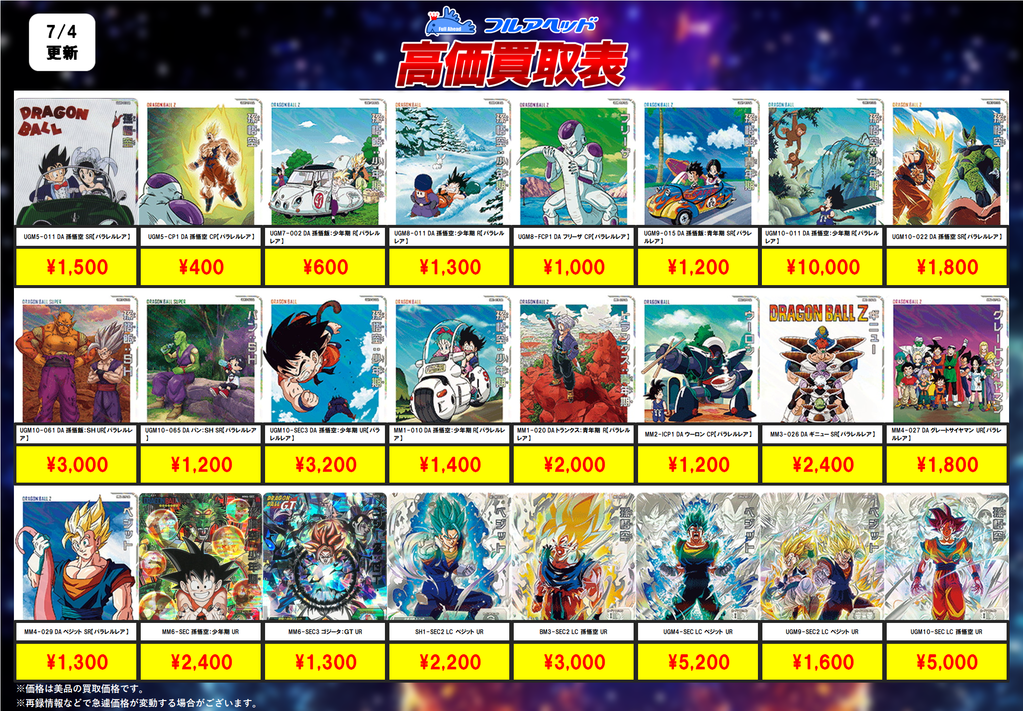 日本初の スーパードラゴンボールヒーローズ 【フルアヘッド】高価買取表 – デュエルマスターズ