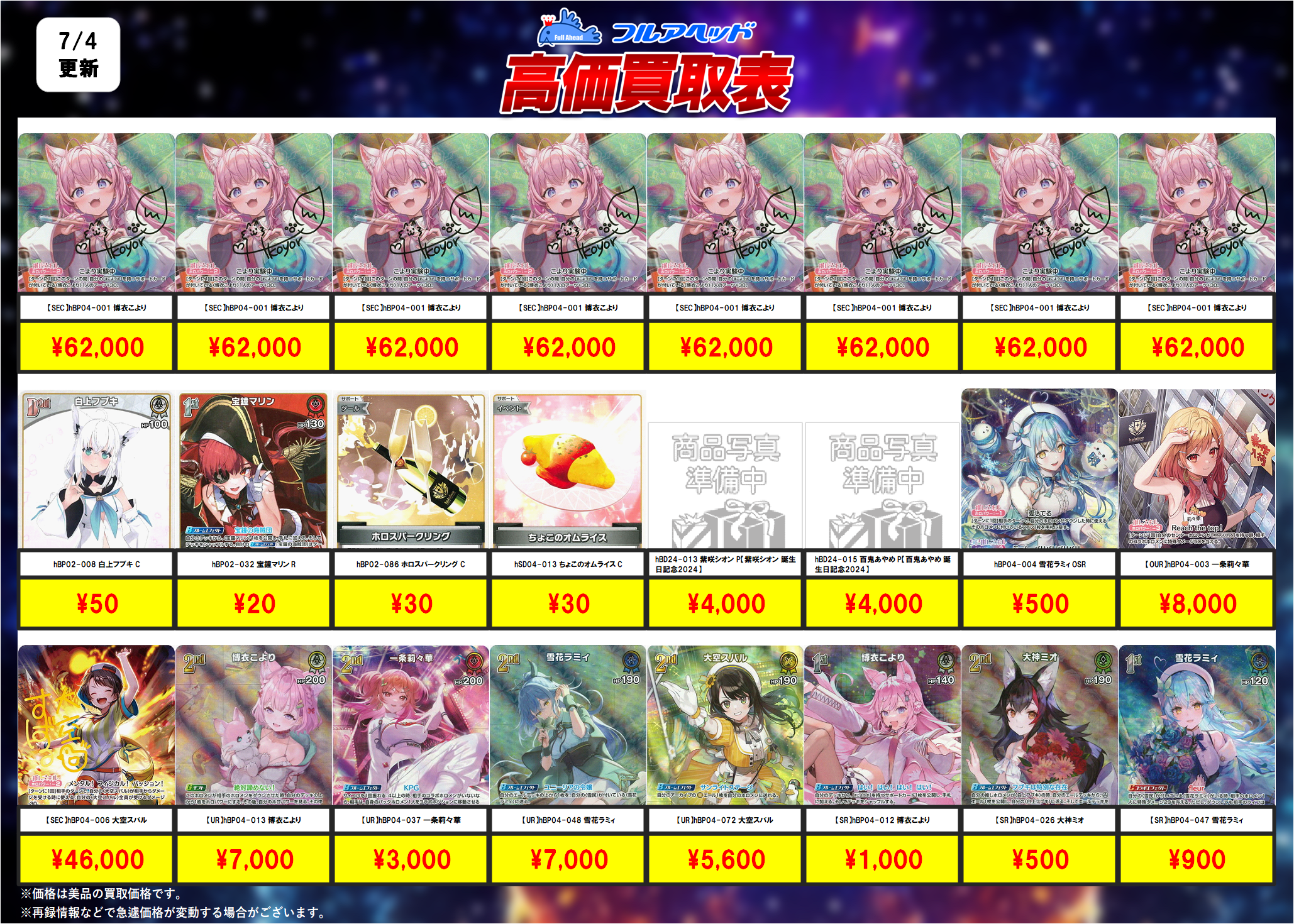 豪華ラッピング無料 CARD OFFICIAL hololive GAME 【フルアヘッド】高価買取表 – ヴァイスシュヴァルツ