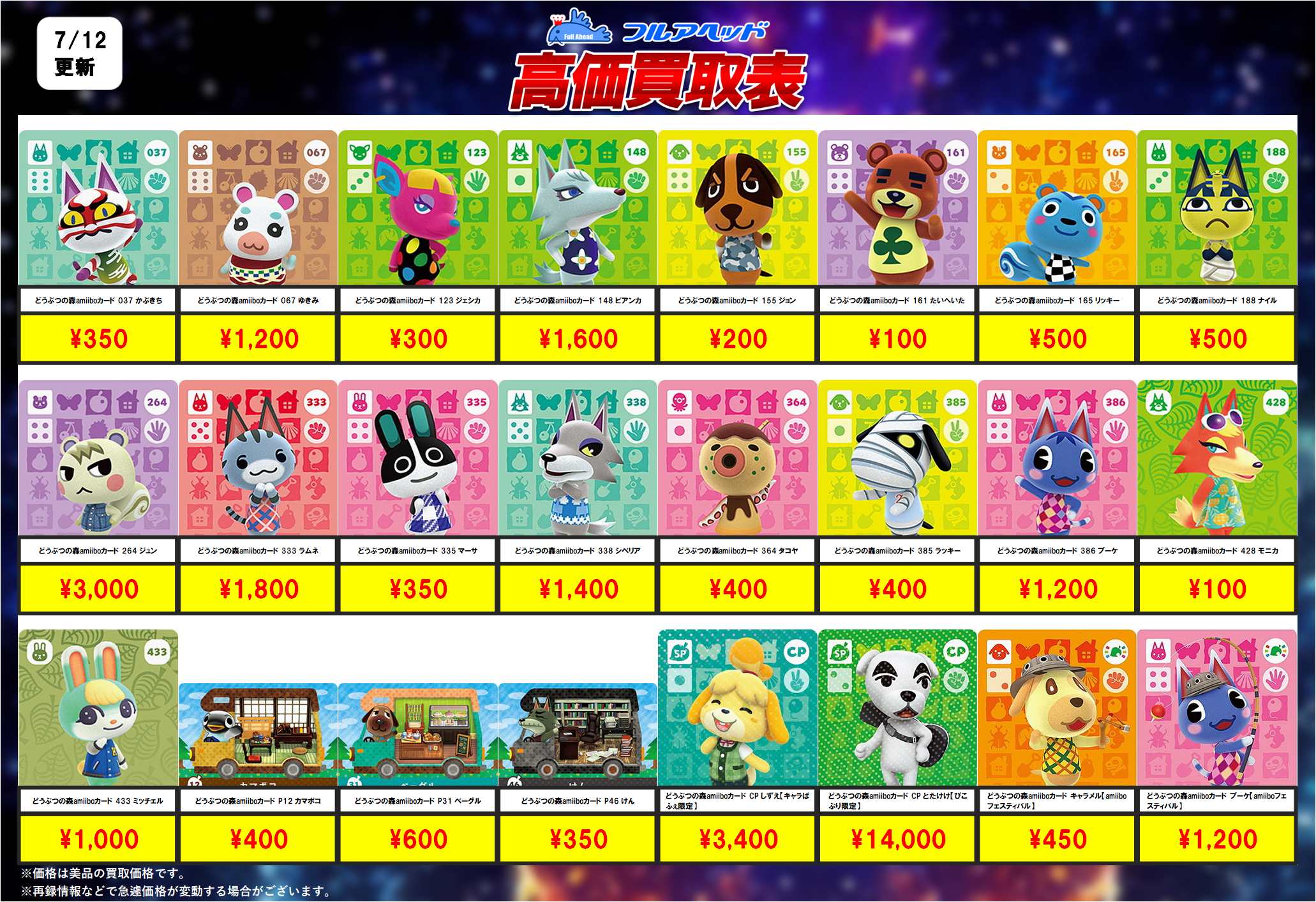 どうぶつの森 amiiboカード – 【フルアヘッド】高価買取表