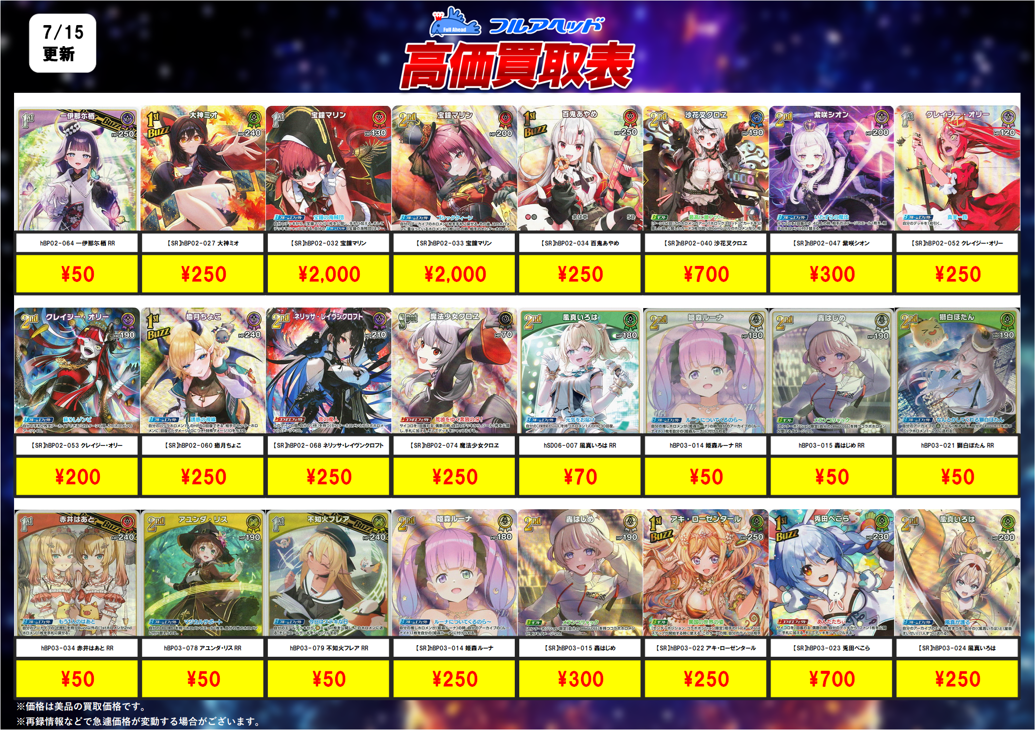 hololive OFFICIAL CARD GAME – 【フルアヘッド】高価買取表