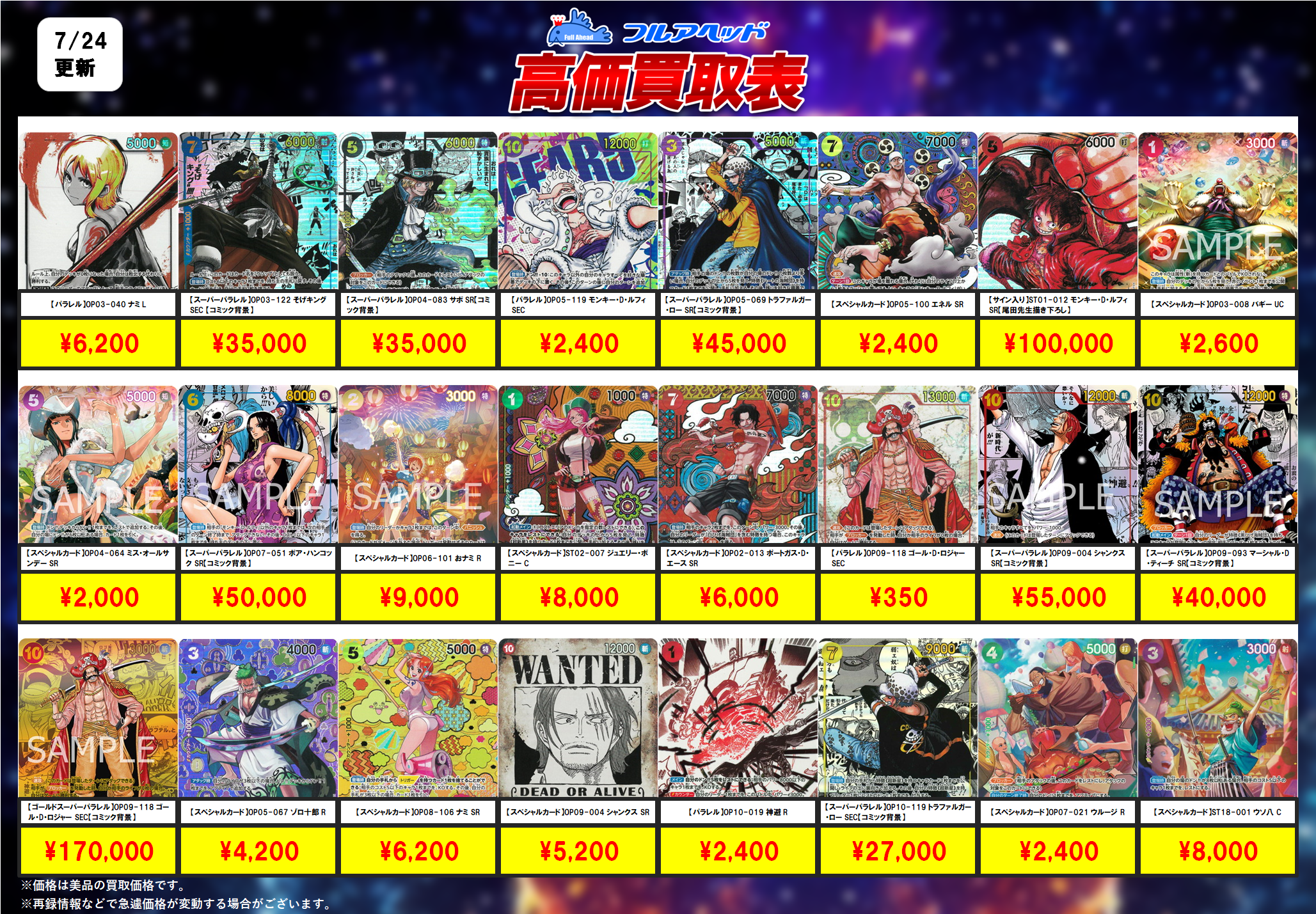 ワンピースカードゲーム – 【フルアヘッド】高価買取表