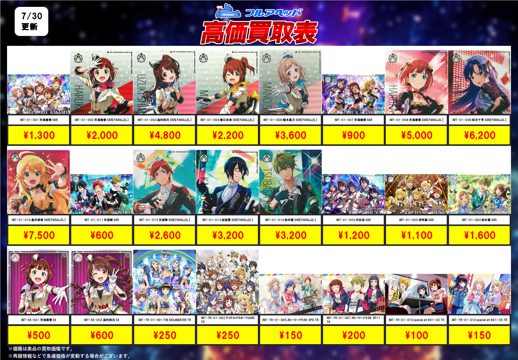 アイドルマスターツアーズ – 【フルアヘッド】高価買取表
