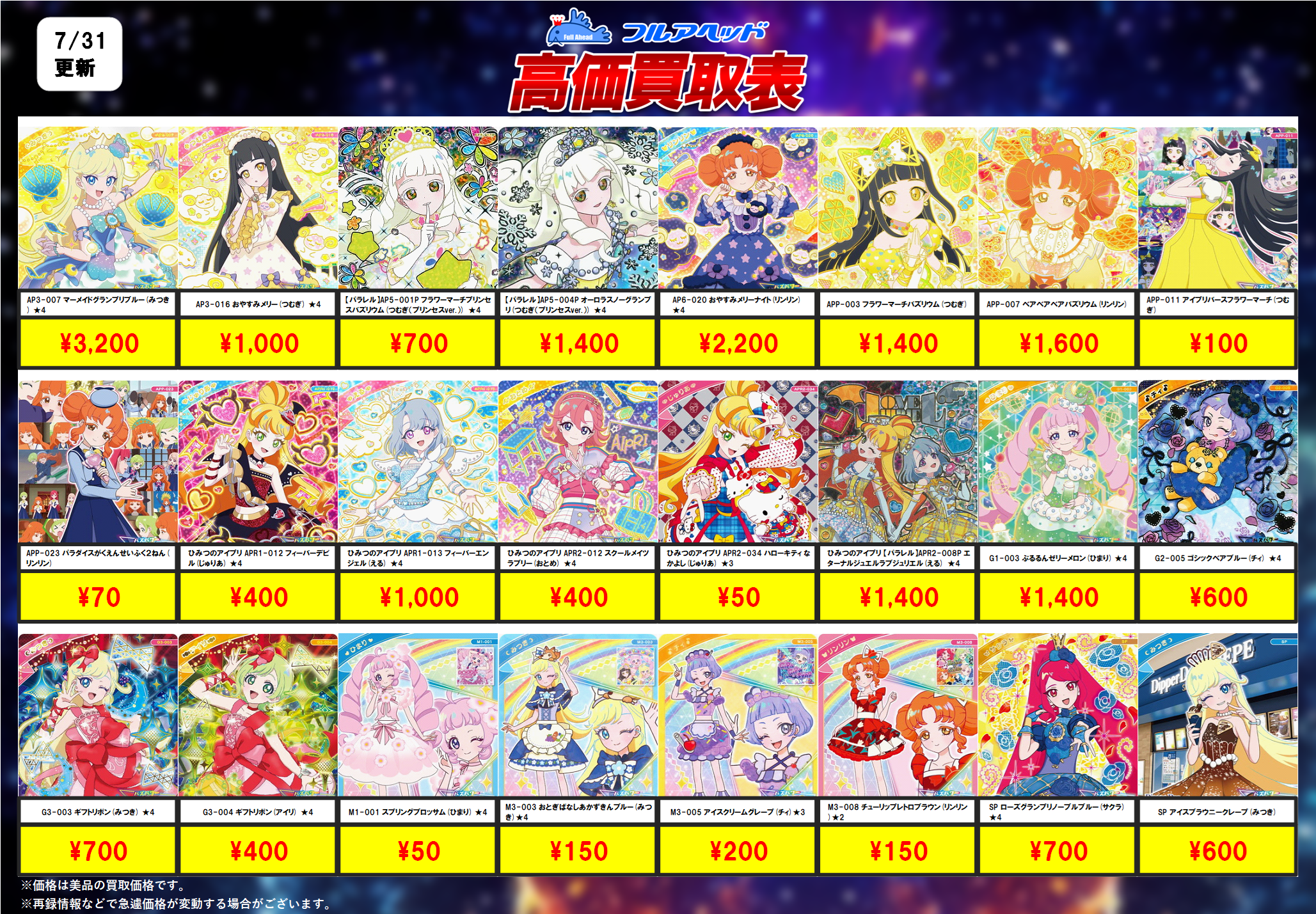 ひみつのアイプリ】買取表、販売価格の調整を行いました！