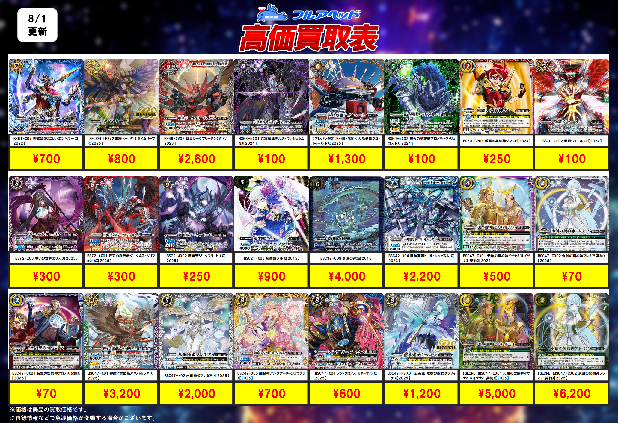 バトルスピリッツ – 【フルアヘッド】高価買取表