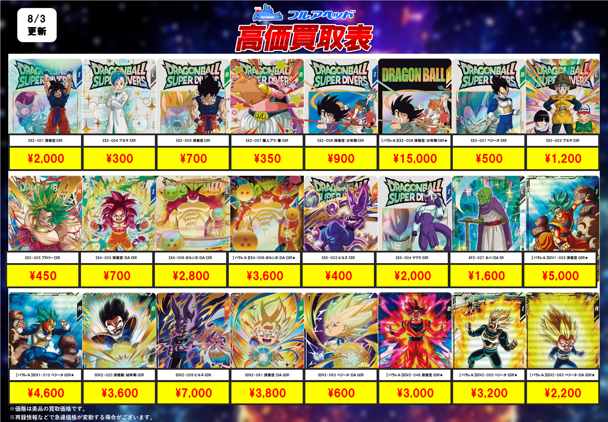ドラゴンボールスーパーダイバーズ – 【フルアヘッド】高価買取表