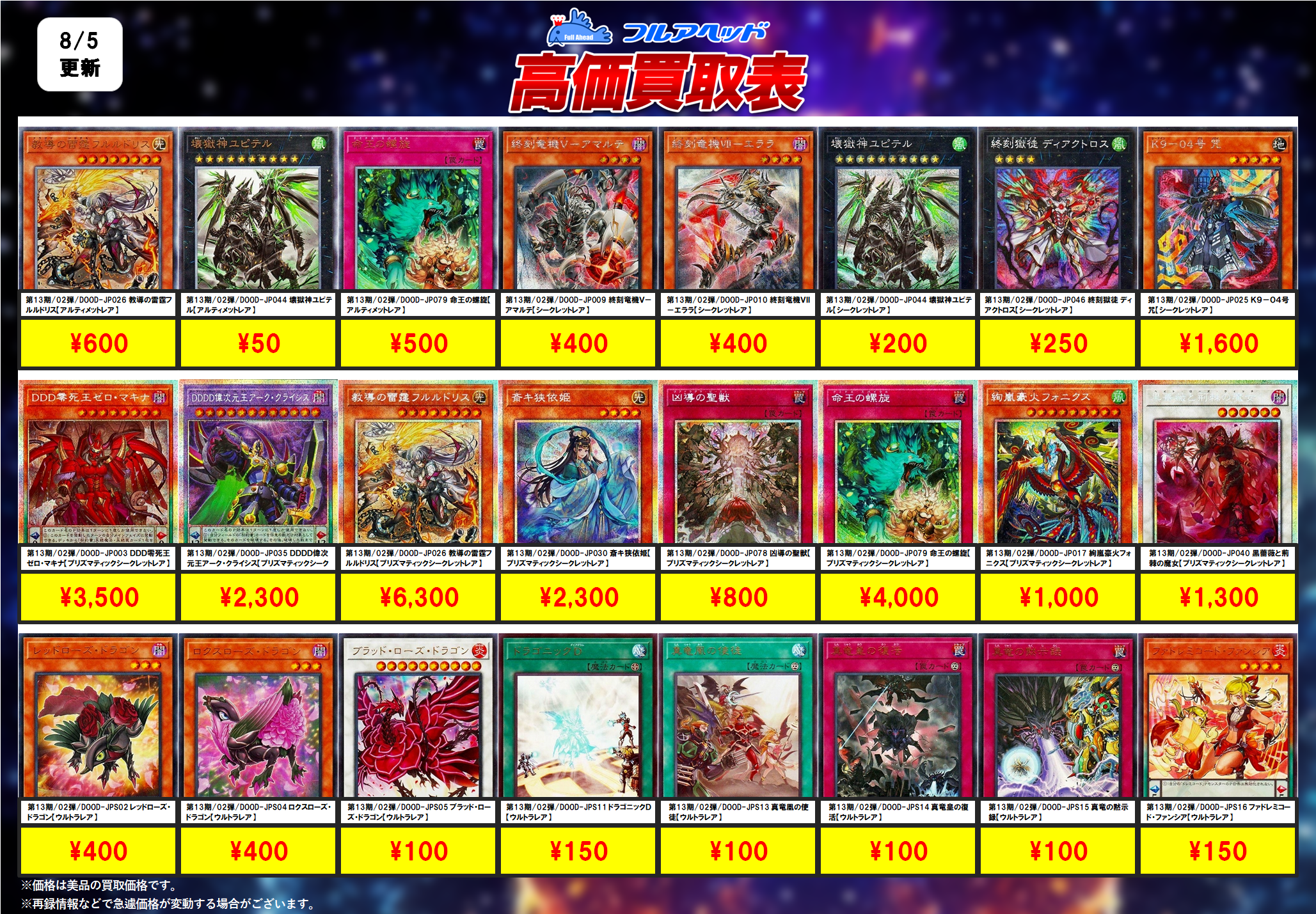 遊戯王 3期・4期・5期のみ 1000枚以上 まとめ売り レリーフあり 遊戯王OCG – 【フルアヘッド】高価買取表