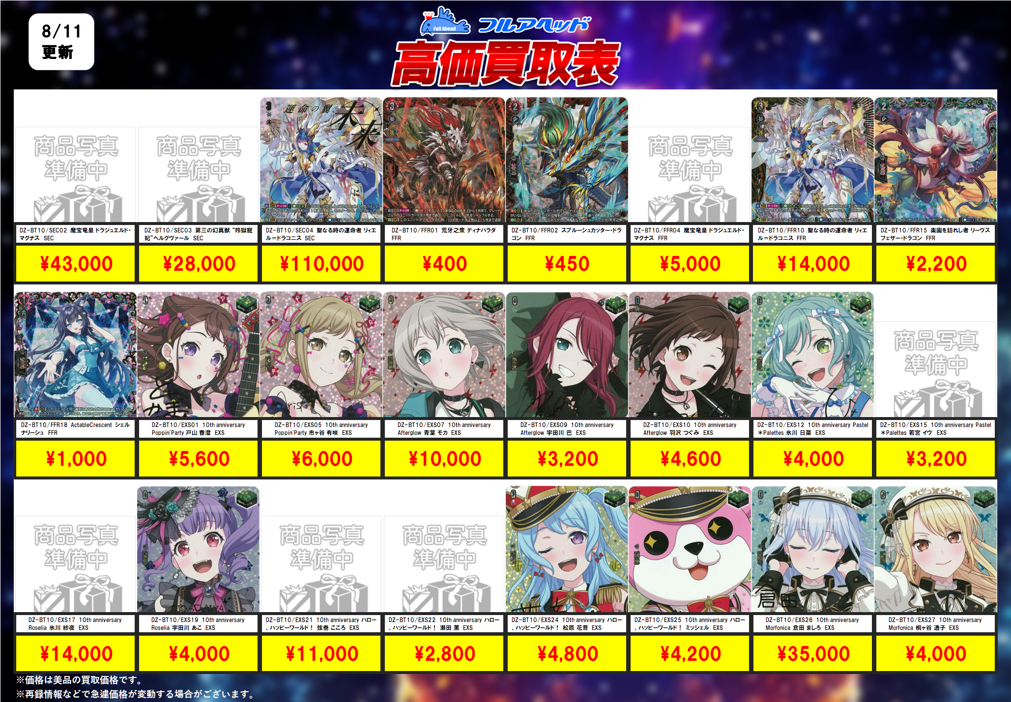 ヴァンガード – 【フルアヘッド】高価買取表